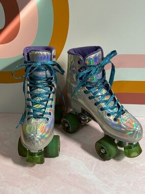Impala Holographic Roller Skates with Teal Laces - 8 women